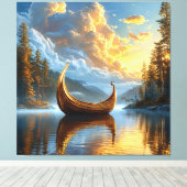 Gouden Viking-geïnspireerde boot rust op Mystic La Canvas Afdruk (Insitu (Houten vloer))