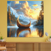 Gouden Viking-geïnspireerde boot rust op Mystic La Canvas Afdruk (Insitu (Woonkamer))