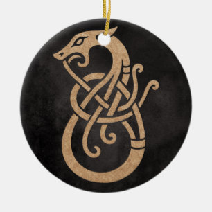 Gouden Viking Serpent Knoop Symbool Keramisch Ornament