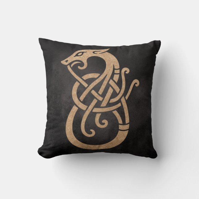 Gouden Viking Serpent Knoop Symbool Kussen (Voorkant)