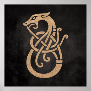 Gouden Viking Serpent Knoop Symbool Poster