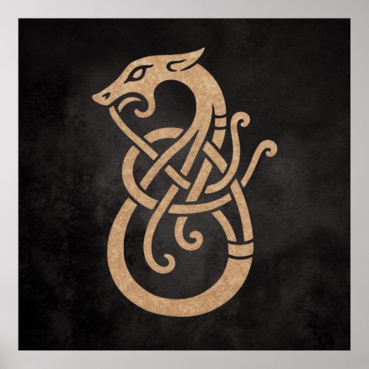 Gouden Viking Serpent Knoop Symbool Poster (Voorkant)