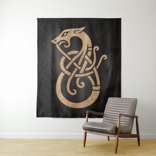 Gouden Viking Serpent Knoop Symbool Wandkleed (In situ)