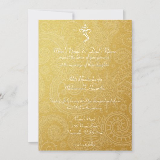 Gouden Vinayaka bruiloft uitnodigingen (Achterkant)