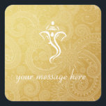 Gouden Vinayaka trouwstickers Vierkante Sticker<br><div class="desc">Verzegel uw huwelijksaankondigingen en uitnodigingen met de bijpassende envelop stickers. Tekst kan worden aangepast. Komt overeen met onze andere Gold Vinayaka (Ganesha) design.</div>