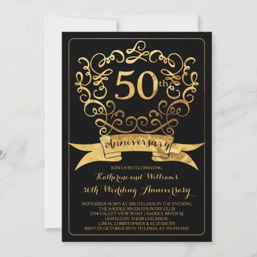 Gouden Vintage 50ste huwelijksjubileum uitnodiging (Voorkant)