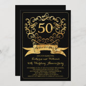 Gouden Vintage 50ste huwelijksjubileum uitnodiging (Voorkant / Achterkant)