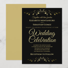 Gouden Vintage bloeien op zwart eenvoudige bruilof Kaart