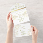 Gouden Vintage Bloem Bruiloft All In One Uitnodiging (Afscheurbaar)