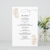 Gouden Vintage Bloem Moderne Script Bruiloftsmenu (Staand voorkant)