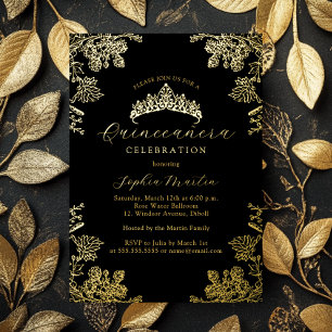 Gouden Vintage Bloem Quinceanera Folie Uitnodiging