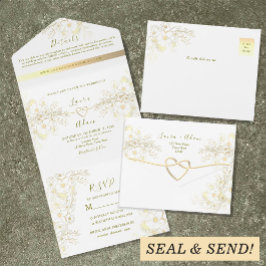 Gouden Vintage Bloemen bruiloft All In One Uitnodiging