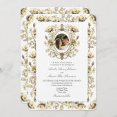 Gouden Vintage Bloemen Fotobruiloft Kaart (Voorkant / Achterkant)