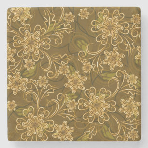 Gouden vintage bloemenpatroon stenen onderzetter