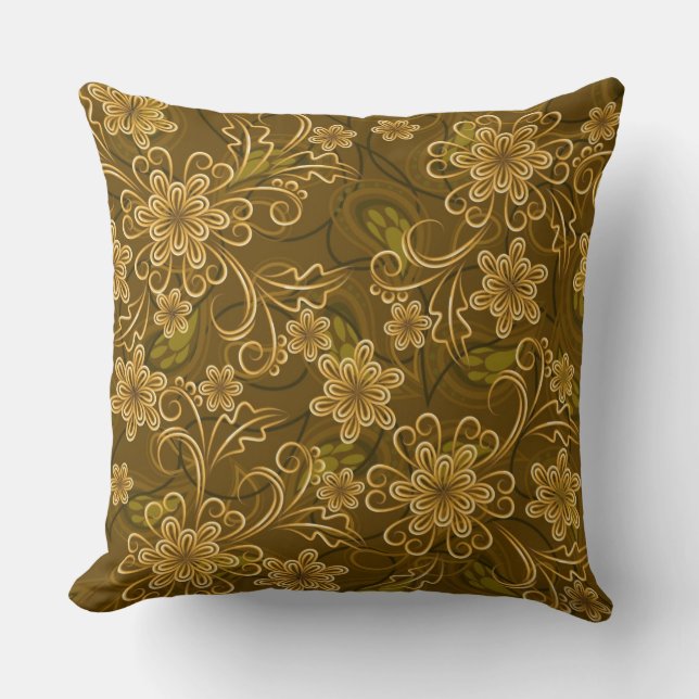 Gouden vintage bloempatroon kussen (Voorkant)