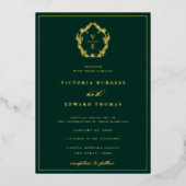 Gouden Vintage Crest Monogram Huwelijksfoto Folie Uitnodiging (Voorkant)