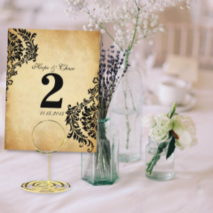 Gouden Vintage Damast Krullen Tafel Nummerkaarten Briefkaart