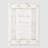 Gouden Vintage Deco Frame Witte Trouw Vellum Uitnodigingen (Voorkant)