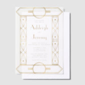 Gouden Vintage Deco Frame Witte Trouw Vellum Uitnodigingen (Offset)