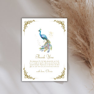 Gouden Vintage Elegante Pauw Baby Shower Bedankkaart