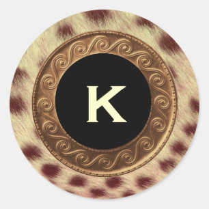 Gouden Vintage en Cheetah Monogram Bruiloft V014 Ronde Sticker