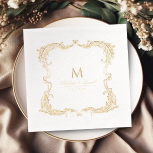 Gouden Vintage Frame Klassiek Schrift Huwelijk Folie Servetten