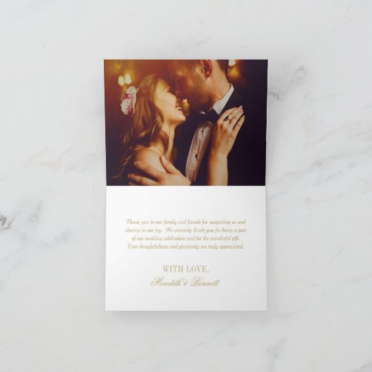 Gouden Vintage Glamour Trouw Monogram Bedankkaart (Binnen)