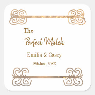 Gouden vintage glitter het perfecte match koppel n vierkante sticker