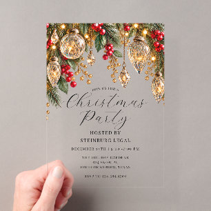 Gouden Vintage Kristallen Kerstballen Kerstfeest  Acryl Uitnodigingen