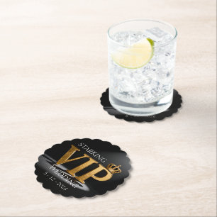 Gouden Vintage Letter - VIP met Kroon 8 Kartonnen Onderzetters