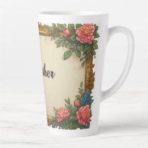 Gouden Vintage Lijst Met Kleurrijke Pioenroos Latte Mok