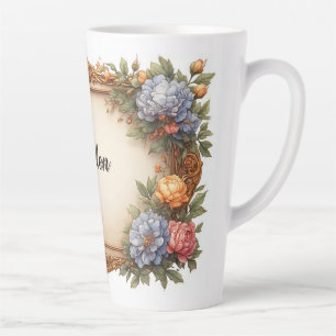 Gouden Vintage Lijst Met Kleurrijke Pioenroos Latte Mok