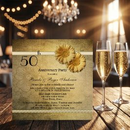 Gouden Vintage Madeliefjes Bloemen Jubileum Uitnod Kaart