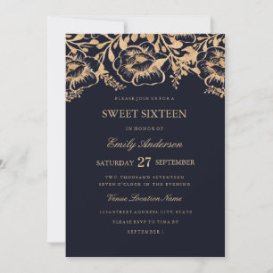 Gouden Vintage Marine Bloemige Sweet Sixteen Uitno Kaart