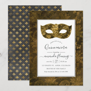 Gouden Vintage Masquerade Quinceañera Kaart
