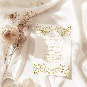 Gouden Vintage Moderne Elegantie Bloemen Huwelijk Kaart