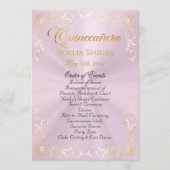 Gouden Vintage Rand Quinceanera - Pastel Roze Programmakaart (Voorkant)
