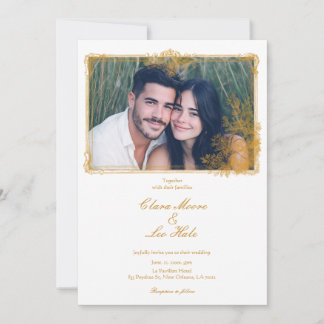 Gouden Vintage Sierlijke Rand Huwelijksfoto Kaart