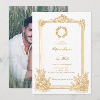 Gouden Vintage Sierlijke Rand Huwelijksfoto Kaart