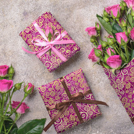 Gouden Vintage Spiraalpatroon Klasse Zacht Roze Cadeaupapier