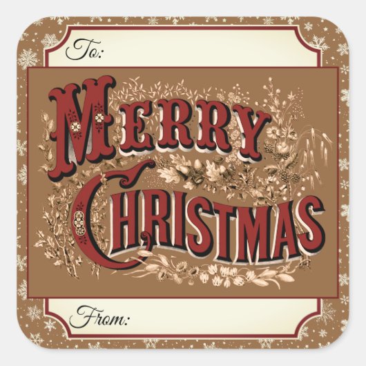 Gouden Vintage Vrolijk Kerstcadeau Label Stickers (Voorkant)