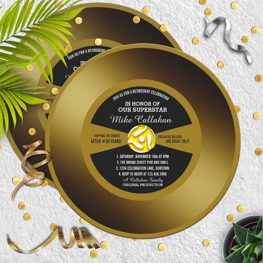 Gouden Vinyl 45 Pensioenfeest Uitnodiging