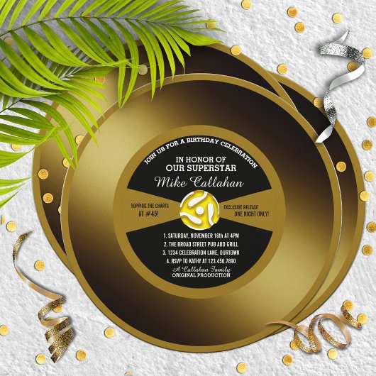 Gouden Vinyl 45 Verjaardagsfeest Uitnodiging