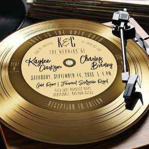 Gouden Vinyl Record Unieke  Muziek Bruiloft Kaart