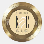 Gouden Vinyl Record Unieke Muziek Bruiloft Ronde Sticker (Voorkant)