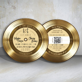 Gouden Vinylplaat Monogram Huwelijksuitnodiging Kaart