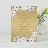 Gouden Violet Anemone Bruiloft Kaart (Staand voorkant)