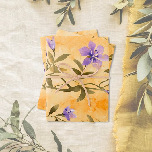 Gouden Violets Bloemen 50ste bruiloft Jubileum Inpakpapier Vel