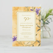 Gouden Violets Bloemen 50ste bruiloft Jubileum Kaart (Staand voorkant)
