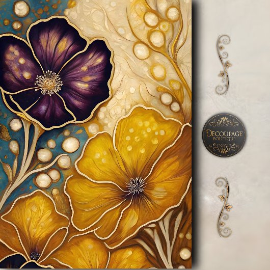Gouden Violette Bloesem Decoupage Tissuepapier